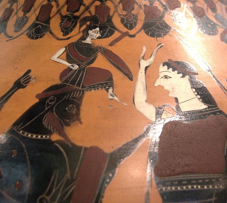Εικόνα 2: Η γέννηση της Αθηνάς. Μελανόμορφος αμφορέας στο Λούβρο, η Ελεύθεια διακρίνεται δεξιά του Διός. 
